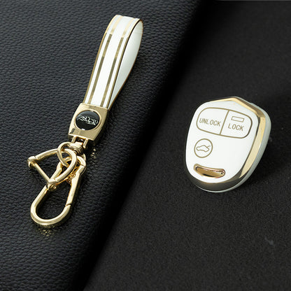 MIH1T1 White-Gold Plating 3 BUTTON TPU Car Key Fob Cover Case for Mitsubishi Lancer Outlander Mirage Montero Pajero Shogun L200