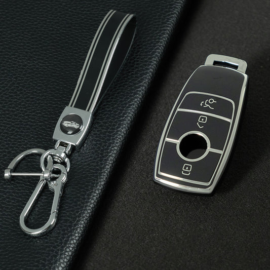 MEB1T1 Black-Silver Plating Car Key Cover For Mercedes Benz Maybach C200L S450L CLASS Key Rings Keychain Bag Car Key Accessories