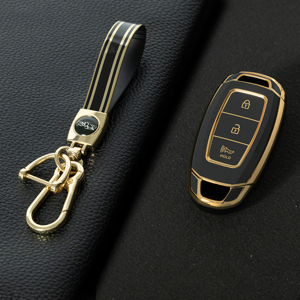 HYA2T1 Black-Gold Plating TPU Car Key Case Cover for Hyundai Solaris 2021 Accent Ix25 Creta 2020 Elantra Tucson Verna I20