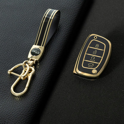 HYD4T1 Black-Gold Plating TPU Car Key Case Cover for Hyundai Ix25 Ix35 I10 I20 Solaris Tucson Sonata Santa Fe Sport Elantra Creta Verna