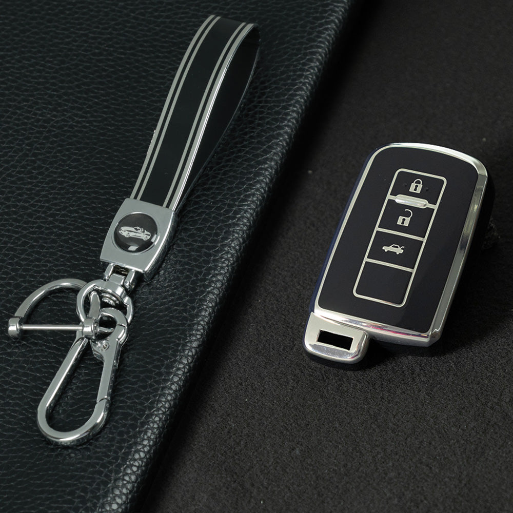 TOD1T1 Black-Silver Plating Soft TPU Remote Car Key Case for Toyota Camry Corolla RAV4 Highlander Avalon 2015 - 2017 4 Buttons Cover Shell Holder