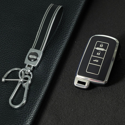 TOD1T1 Black-Silver Plating Soft TPU Remote Car Key Case for Toyota Camry Corolla RAV4 Highlander Avalon 2015 - 2017 4 Buttons Cover Shell Holder