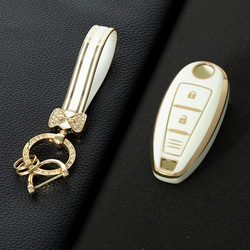 SUA1T1 White-Gold Plating Car Key Cover TPU for Suzuki Vitara Swift Ignis Kizashi SX4 Baleno Ertiga 2016 2017 2018 2019