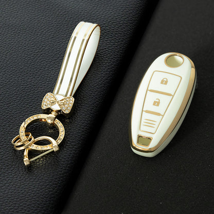 SUA1T1 White-Gold Plating Car Key Cover TPU for Suzuki Vitara Swift Ignis Kizashi SX4 Baleno Ertiga 2016 2017 2018 2019