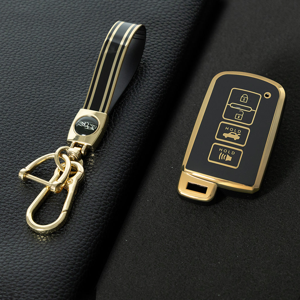 TOD6T1 Black-Gold Plating Car Key Cover For Toyota Camry TPU Car Key Case Cover Bag Shell Fob Protector 4 Button TPU Car Remote Key Fob Cover Case