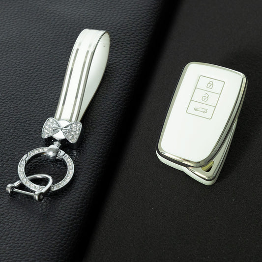 LEA1T1 White-Silver Plating Silver Edge Lightweight Protective Case Premium Soft TPU for Lexus ES200 ES350 LC500 LS500 UX200 ES300h GX460 RX350h NX450