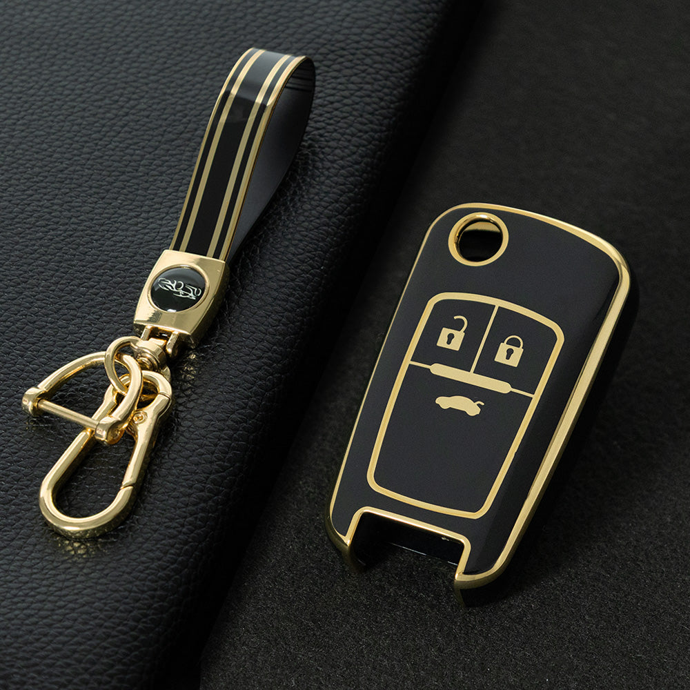 CED1T1 Black-Gold Plating Car Key Cover 3 Button Soft TPU Car Key Case For Buick/Opel For Chevrolet Cruze Epica Lova Camaro Impala Aveo Malibu Sail Orlando