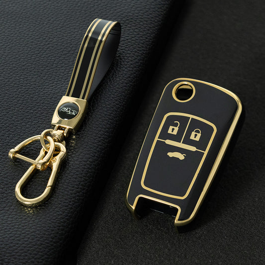 CED1T1 Black-Gold Plating 3 Button Soft TPU Car Key Case For Buick/Opel For Chevrolet Cruze Epica Lova Camaro Impala Aveo Malibu Sail Orlando