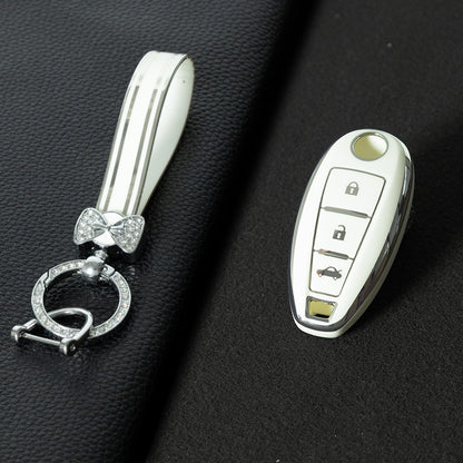 SUA2T1 White-Silver Plating TPU Car Key Case 3 Button for Suzuki Vitara Swift Ignis Kizashi SX4 Baleno Ertiga 2016 2017 2018 2019