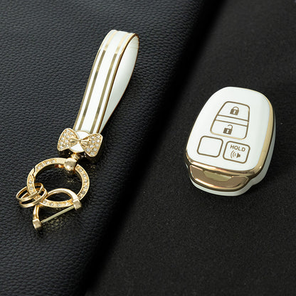 TOP1T1 White-Gold Plating TPU Car Key Cover Case for Toyota Corolla Camry Prado Highlander Auto Key case for Toyota 3 Buttons Key