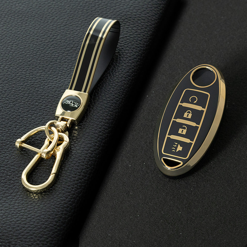 NIB7T1 Black-Gold Plating TPU Car Key Case Cover for Nissan Qashqai X-Trail T32 T31 Juke J10 J11 Kicks Tiida Pathfinder