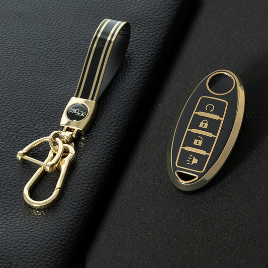 NIB7T1 Black-Gold Plating TPU Car Key Case Cover for Nissan Qashqai X-Trail T32 T31 Juke J10 J11 Kicks Tiida Pathfinder