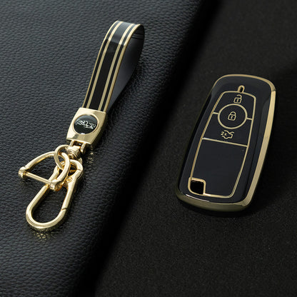 FOB1T1 Black-Gold Plating TPU Car Key Case Cover Holder for Ford Fusion Edge Mustang Explorer F150 F250 F350