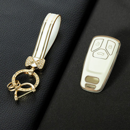 AUA1T1 White-Gold Plating Car Key Cover For Audi A6 A5 Q7 S4 S5 A4 B9 Q7 A4L 4M 8W Q5 TT TTS RS 8S Coupe 2016 2017 2018 Accessories Fashion TPU Car Key Case Cover