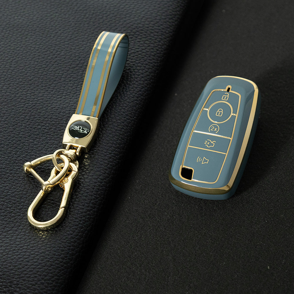 FOB4T1 Granny Grey-Gold Plating Car Key Cover Car Key Case Cover for Ford Fiesta Mk8 MK3 MK7 Puma Focus 2 3 MK3 Mk4 Mondeo Mk5 Mk4 Explorer Ecosport Kuga C MAX Bronco Mustang