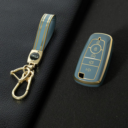FOB4T1 Granny Grey-Gold Plating Car Key Cover Car Key Case Cover for Ford Fiesta Mk8 MK3 MK7 Puma Focus 2 3 MK3 Mk4 Mondeo Mk5 Mk4 Explorer Ecosport Kuga C MAX Bronco Mustang