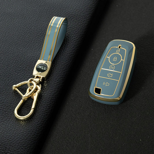 FOB4T1 Granny Grey-Gold Plating Car Key Cover Car Key Case Cover for Ford Fiesta Mk8 MK3 MK7 Puma Focus 2 3 MK3 Mk4 Mondeo Mk5 Mk4 Explorer Ecosport Kuga C MAX Bronco Mustang