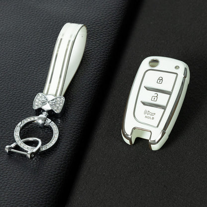 HYB2T1 White-Silver Plating TPU Car Key Case Cover for Hyundai Solaris 2 Elantra I30 I35 I40
