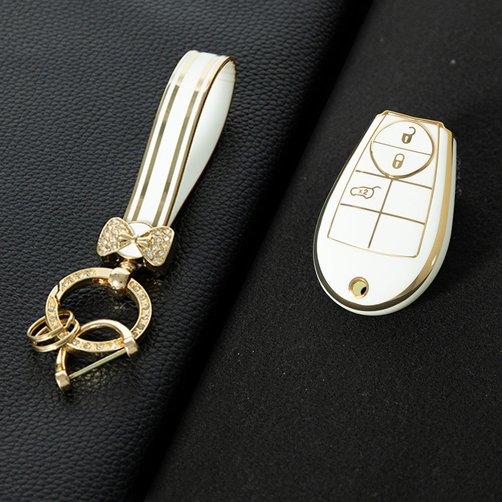 JEC1T1 White-Gold Plating TPU Car Key Case Cover Fob for Dodge Challenger Charger Magnum Journey Ram Jeep Commander Grand Cherokee Chrysler 300