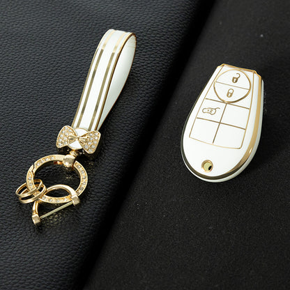 JEC1T1 White-Gold Plating TPU Car Key Case Cover Fob for Dodge Challenger Charger Magnum Journey Ram Jeep Commander Grand Cherokee Chrysler 300