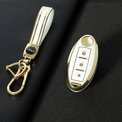 NIB2T1 White-Gold Plating Car Key Cover TPU Car Key Case Cover Key Fob Cover for Nissan Leaf Micra Qashqai J11 J10 X Trail T32 Versa Note Patrol Accessories