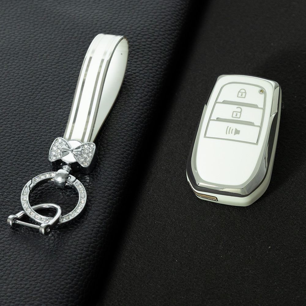 TOC5T1 White-Silver Plating TPU Car Key Case Cover For Toyota Yaris Rav4 Corola CHR Camry