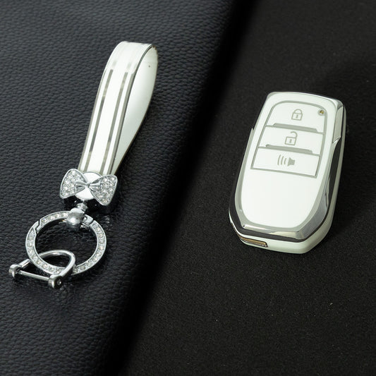 TOC5T1 White-Silver Plating TPU Car Key Case Cover For Toyota Yaris Rav4 Corola CHR Camry
