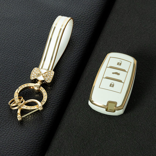 CHA1T1 White-Gold Plating Car Key Cover Premium Soft TPU Car Key Case Cover Shell for CHANGAN CS15 CS35 CS55 CS75 RAETON CC EADO LUMIN Key Rings Keychain Bag