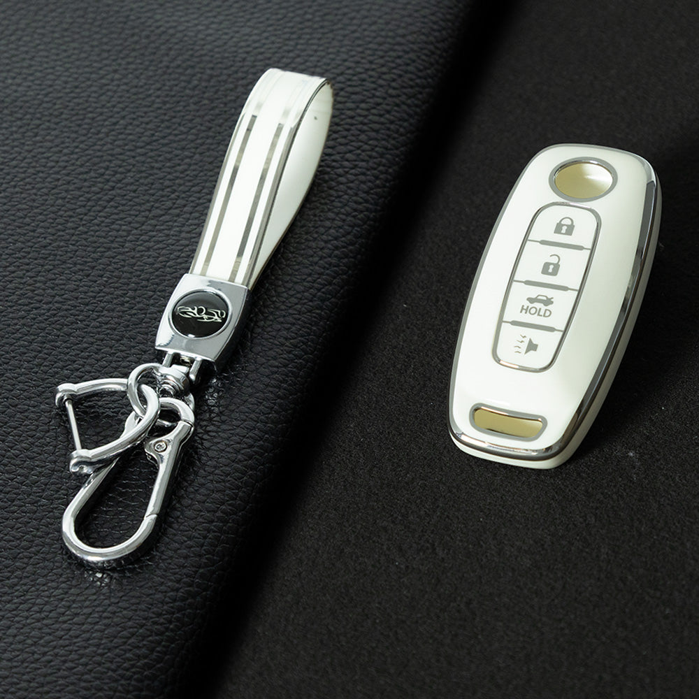 NIA4T1 White-Silver Plating TPU Car Key Cover for Nissan Sylphy Bluebird Teana X-Trail Murano GTR