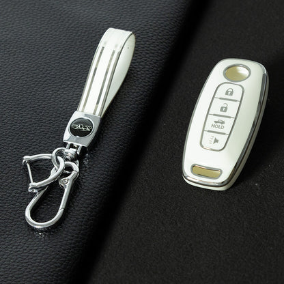 NIA4T1 White-Silver Plating TPU Car Key Cover for Nissan Sylphy Bluebird Teana X-Trail Murano GTR