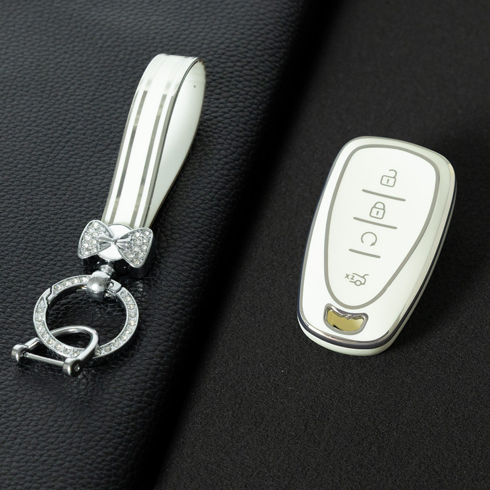 CEA4T1 White-Silver Plating TPU Car Key Case Cover For CHEVROLET Cruze Spark Camaro Volt Bolt Trax Malibu Captiva Equinox Trax Tracker AVEO Lova