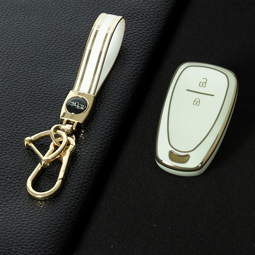 CEA7T1 White-Gold Plating TPU Car Key Cover for Chevrolet Cruze Key Cover Chevy Camaro Cruze Malibu XL TRAX EQUINOX