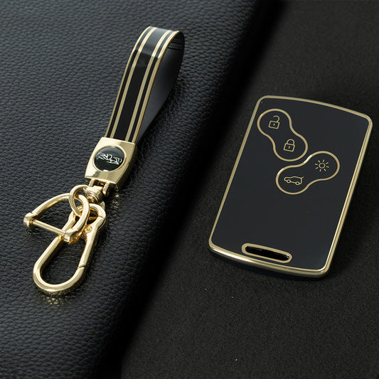 REF1T1 Black-Gold Plating TPU Car Key Case Cover Shell for Renault Kaptur Captur Logan Laguna Zoe Koleos Danilo Nema Fluence Megane 2 3 Clio Scenic Duster