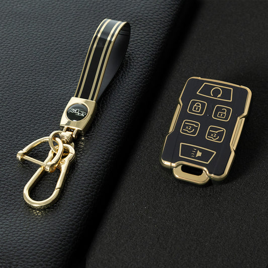 CEC3T1 Black-Gold Plating Car Key Cover Case Fob for Chevrolet Suburban Silverado GMC Terrain Yukon Tahoe Sierra