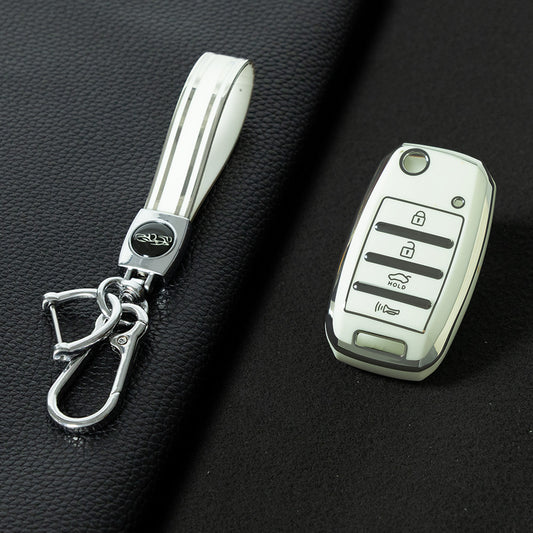KIE2T1 White-Silver Plating Golden Line TPU Key Case Cover for Rio 3 K2 Ceed Cerato K3 Sportage 4 Picanto K5 Optima Sorento Forte Stinger 2017 2018