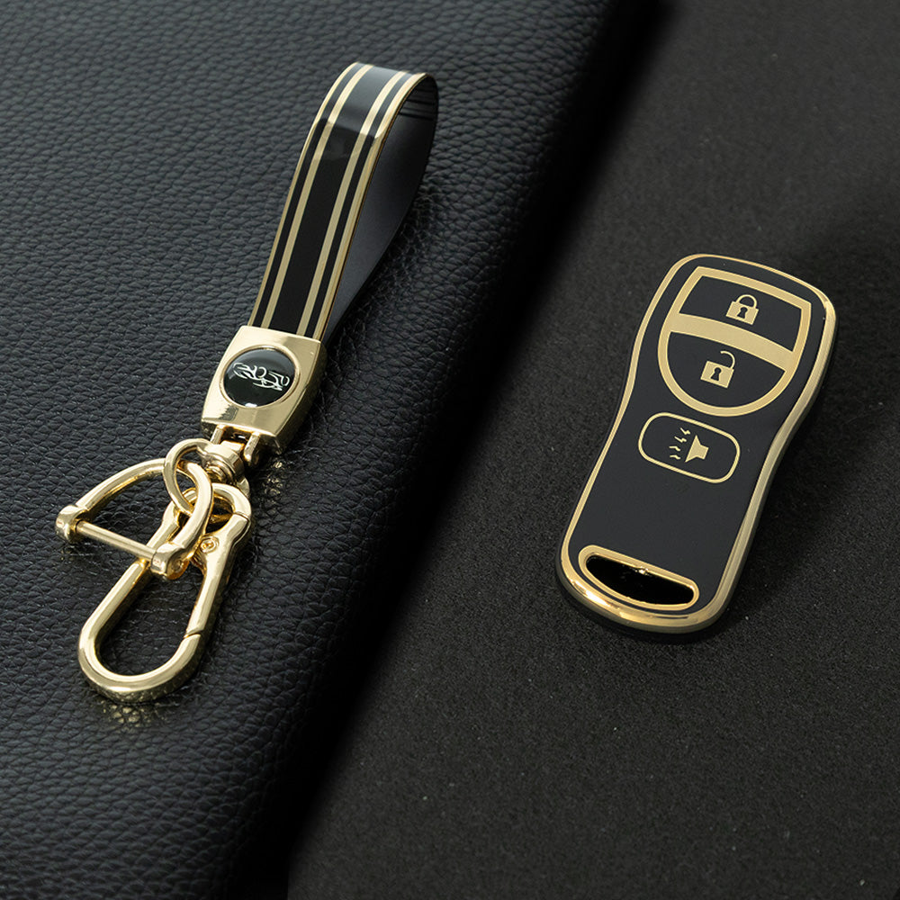 NIJ1T1 Black-Gold Plating TPU Car Key Cover for Nissan 350Z Maxima Sentra Armada Titan Kicks Murano