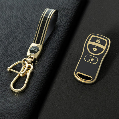 NIJ1T1 Black-Gold Plating TPU Car Key Cover for Nissan 350Z Maxima Sentra Armada Titan Kicks Murano