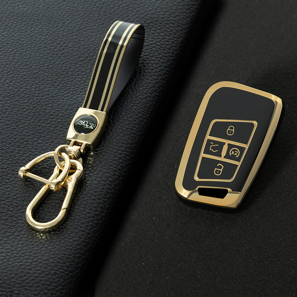 VOD2T1 Black-Gold Plating TPU Car Key Case for VW Golf Tiguan Passat Lavida Jetta Bora Beetle Magotan Sagitar Santana Sharan