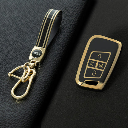 VOD2T1 Black-Gold Plating TPU Car Key Case for VW Golf Tiguan Passat Lavida Jetta Bora Beetle Magotan Sagitar Santana Sharan