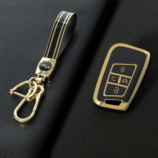 VOD2T1 Black-Gold Plating TPU Car Key Case for VW Golf Tiguan Passat Lavida Jetta Bora Beetle Magotan Sagitar Santana Sharan