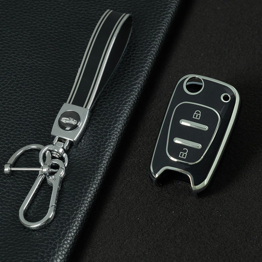 HYG1T1 Black-Silver Plating TPU Car Flip Key Case Cover Shell Fob for Hyundai I20 I30 Ix20 Ix35 Elantra Accent for KIA Sportage Rio 3 Soul Optima Ceed K5 K2