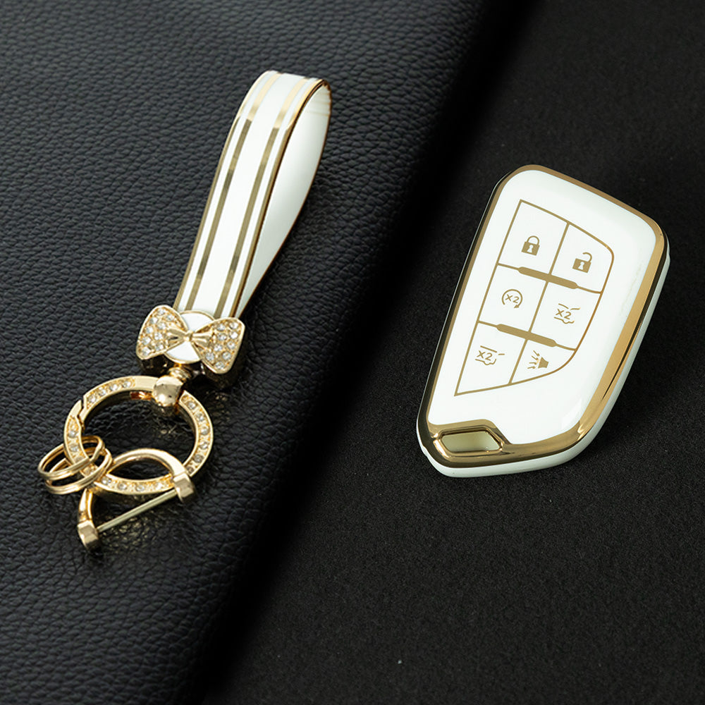 CAB2T1 White-Gold Plating TPU Car Key Case for Cadillac ATS-L XTS XT4 XT5 XT6 CTS CT6 ATS 28T SRX Escalade