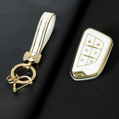 CAB2T1 White-Gold Plating TPU Car Key Case for Cadillac ATS-L XTS XT4 XT5 XT6 CTS CT6 ATS 28T SRX Escalade