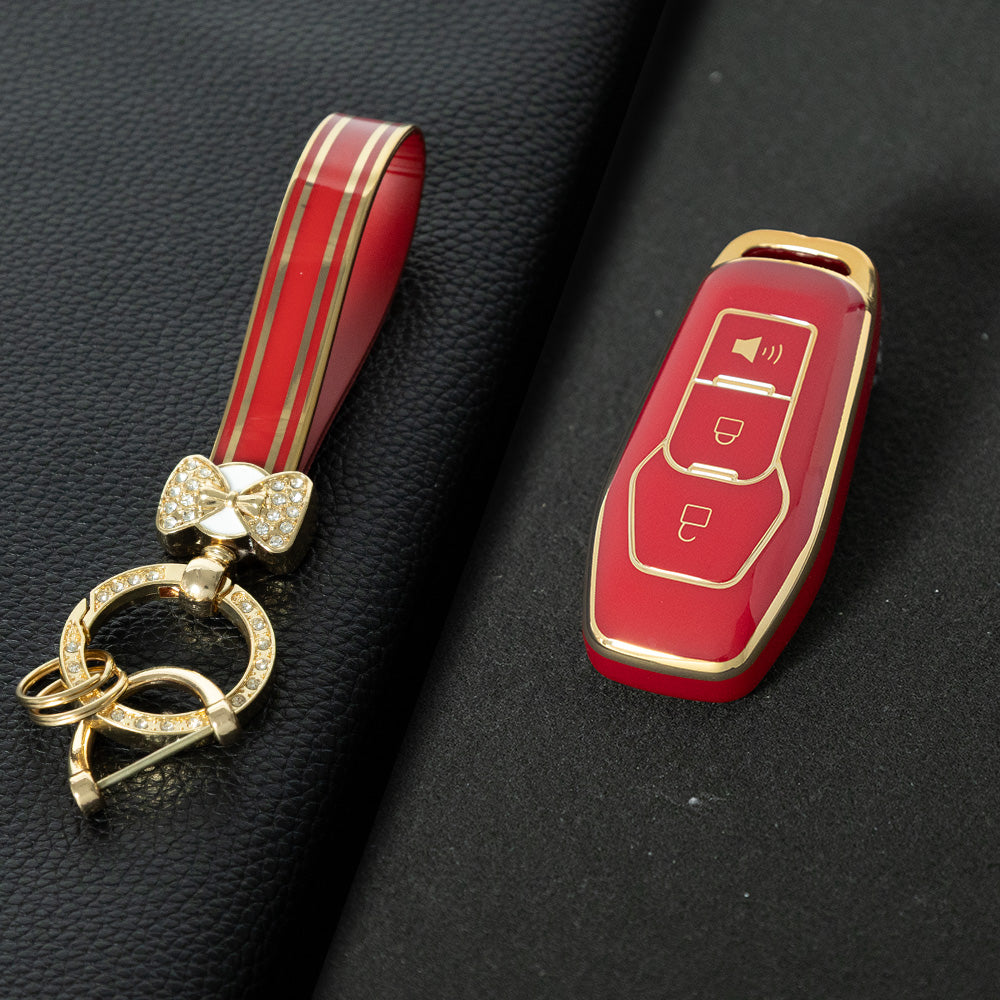 FOU1T1 Red-Gold Plating TPU Car Key Cover Case for Ford Focus 3 ST Mondeo 5 MK5 Mustang F-150 Explorer Edge Fiesta Kuga MK3