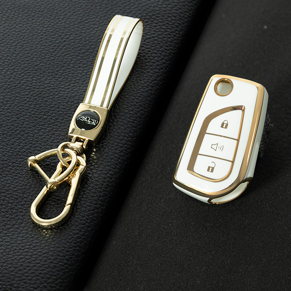 TOA4T1 White-Gold Plating TPU Car Key Case Cover for Toyota Hilux Yaris RAV4 Corolla Avensis Aygo Verso Scion TC Auris