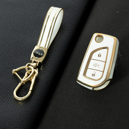 TOA4T1 White-Gold Plating TPU Car Key Case Cover for Toyota Hilux Yaris RAV4 Corolla Avensis Aygo Verso Scion TC Auris