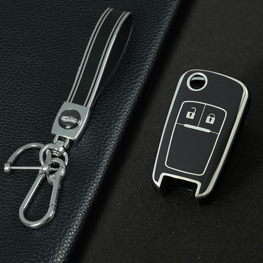 CED4T1 Black-Silver Plating Car Key Cover TPU Key Cover for Chevrolet Cruze Aveo Trax Sail Malibu for Opel Vauxhall Astra Corsa Meriva Insignia Key case