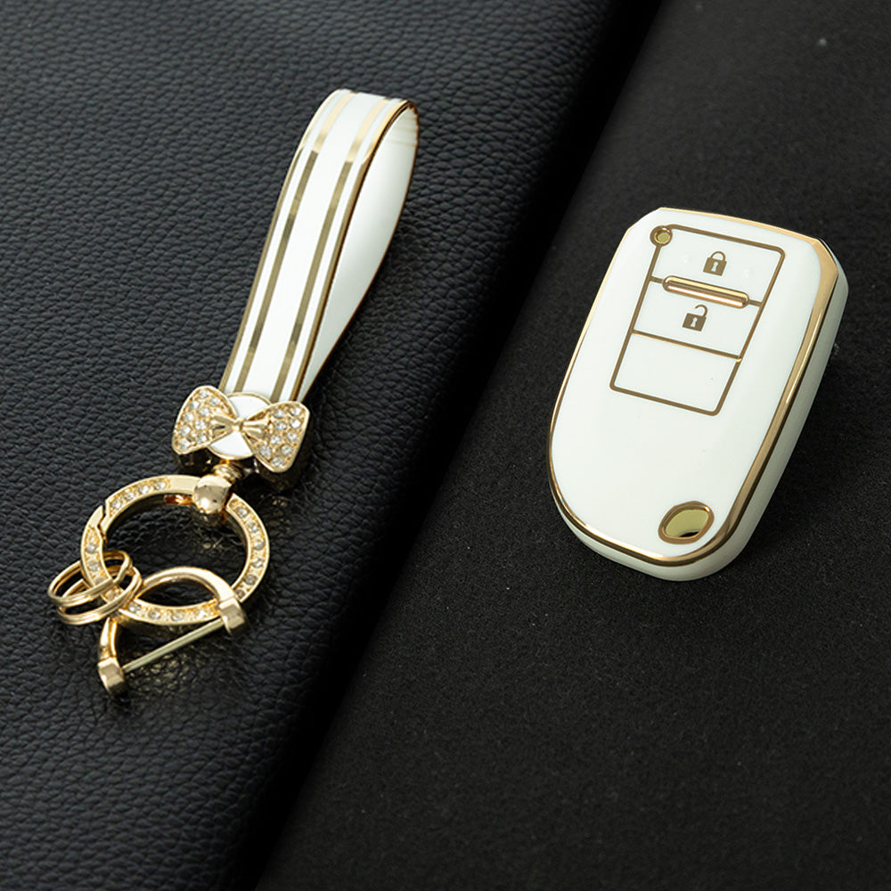TOI2T1 White-Gold Plating 2 Buttons TPU Car Key Cover Case for Toyota Yaris HAIs 2020 Hiace 200 Sienta