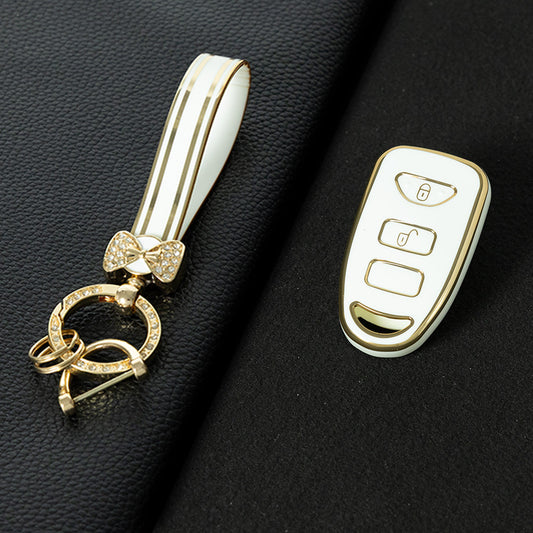 HYJ1T1 White-Gold Plating TPU Car Key Case Cover Shell for KIA for Hyundai Tucson SONATA Santa Fe Rohens Coupe Cerat