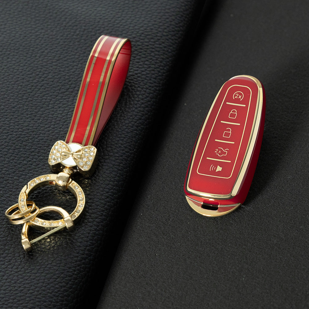 FOJ1T1 Red-Gold Plating Soft TPU Car Remote Key Case Cover Shell for Ford Fusion Fiesta Mondeo Ecosport Kuga Escort Everest Ranger F150 Protector Holder